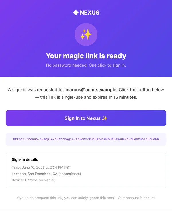 Preview of the magic sign-in link email