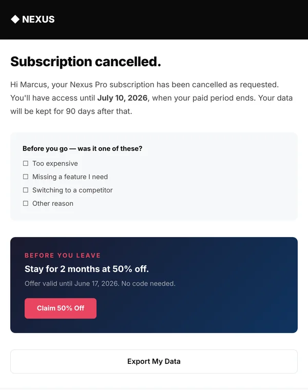 Preview of the cancellation email